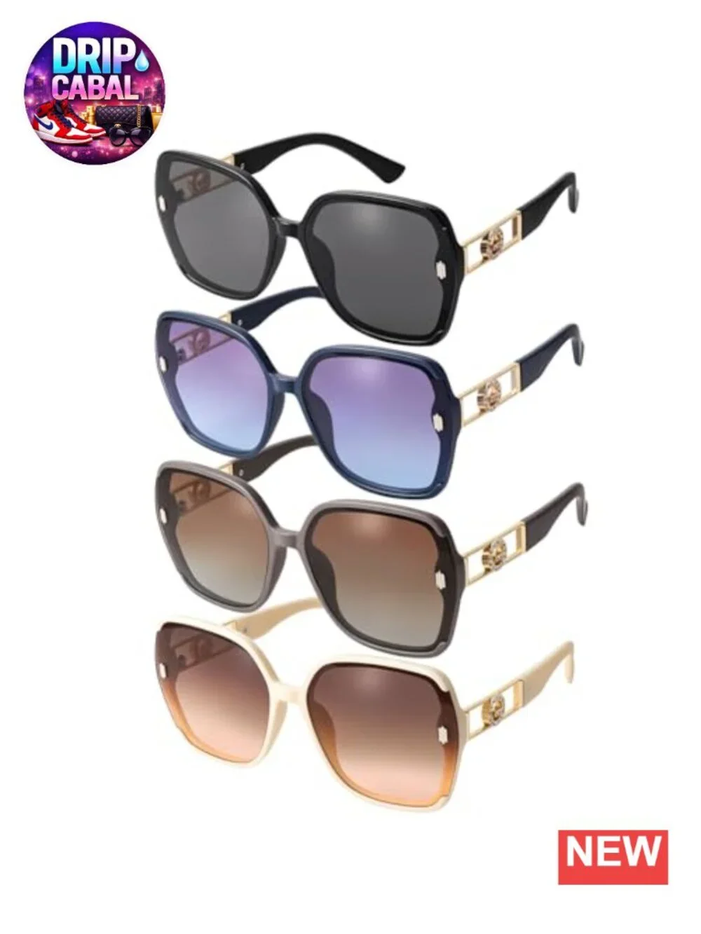4 Pcs Retro 70s Oversized Square Sunglasses UV400 Protection Shades